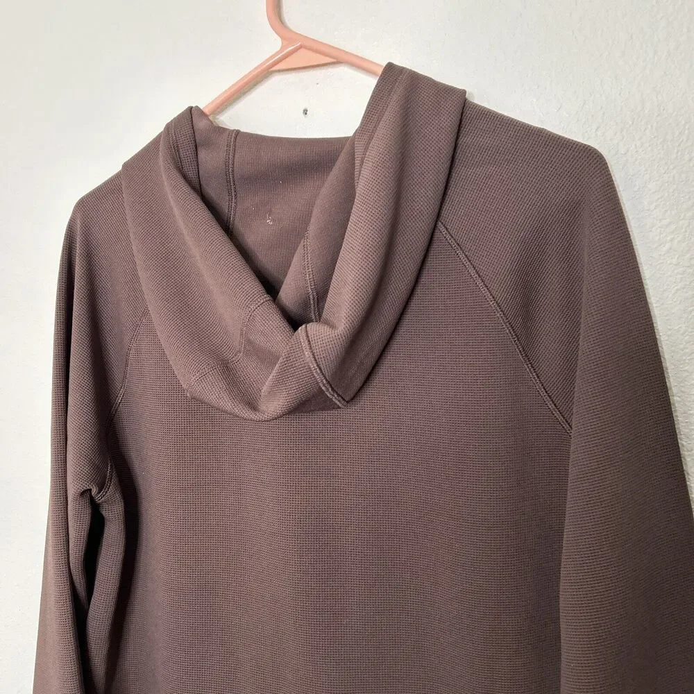 Heavy Waffle HOODED Sweatshirt All in Motion 2 pocket BROWN Thumbholes Sz Small